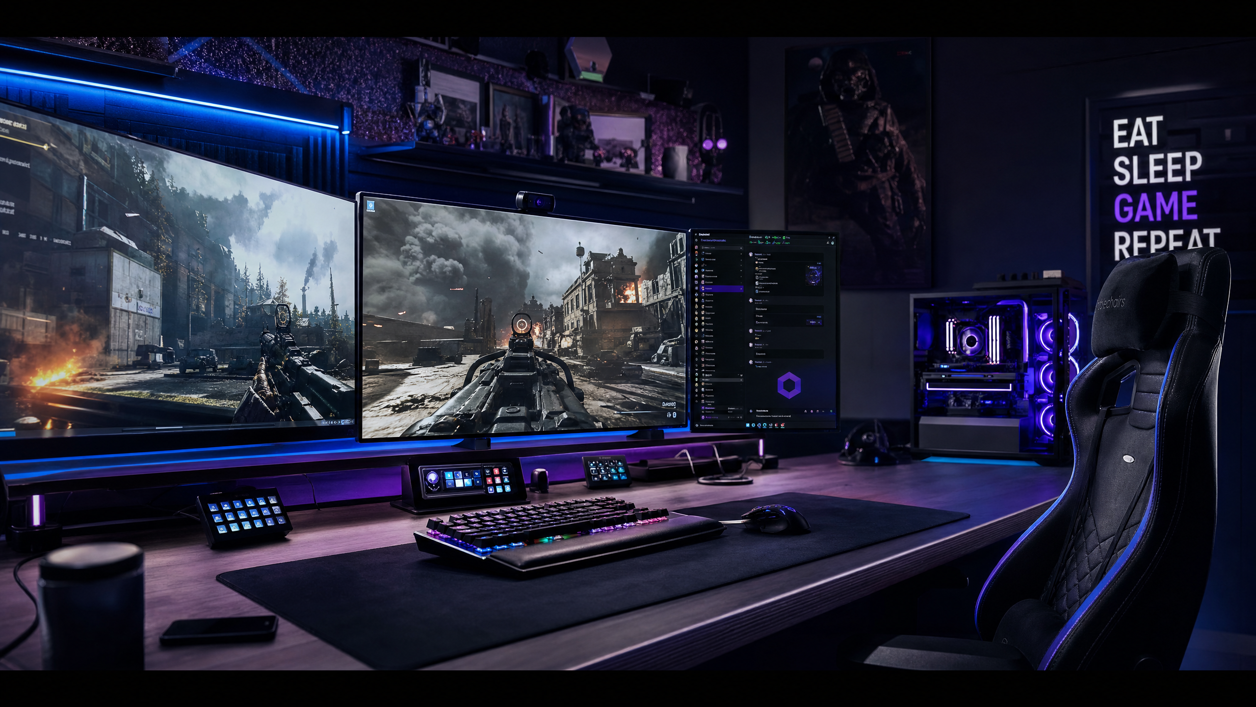Gaming setup with RGB monitors